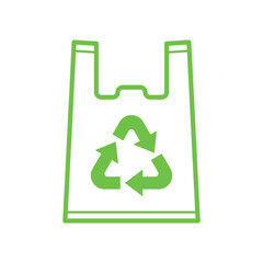 Plastic bag with triangle rotation arrow recycle sign, Green recycling plastic bag icon, Reusable ecological preservation concept, Isolated on white background, Vector illustration