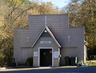 Facade of The Little Chapel in Eureka Springs, Arkansas.