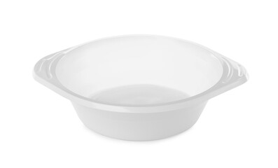 Empty disposable plastic bowl isolated on white