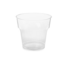 Transparent disposable plastic cup isolated on white