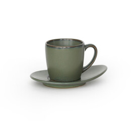 small green coffee cup on an oval saucer