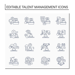 Talent management line icons set.Attracting Employees. Recruitment. Talent development.Business Practice concept. Isolated vector illustrations.Editable stroke
