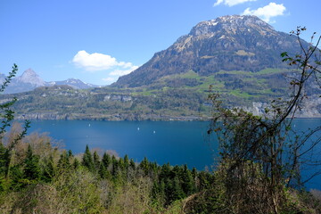 Fototapeta na wymiar A view on the Lucern Lake from the small city of Seelisberg. the 25th April 2021, Switzerland.