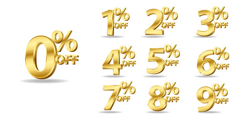 Collection of shiny gold discount numbers or promotion discount sale advertising Premium Vector