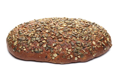Integral rye bread loaf with seeds isolated on white background