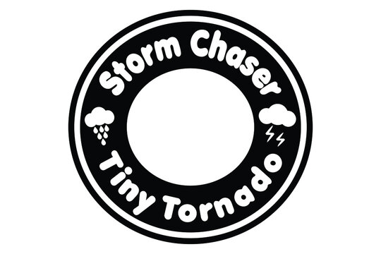 Storm Chaser Tiny Tornado Text. Circle, Cloud, Raining, Lightning Tornado. Illustration Black Color.