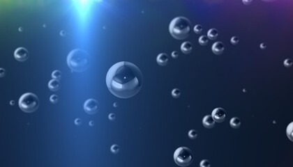 Abstract background. Chrome spheres of different sizes on a dark background