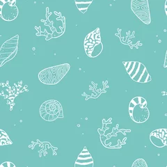 Wallpaper murals Ocean animals Cute hand drawn sea shells seamless pattern, summer background, great for textiles, banners, wallpapers - vector design