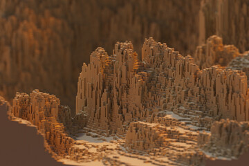 voxels mountains 3D computer generated landscape