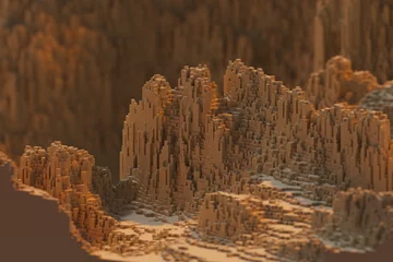 Poster voxels bergen 3D computer gegenereerd landschap © Matthieu Tuffet