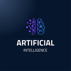 Vector Logo Artificial Intelligence Human Brain with Connections