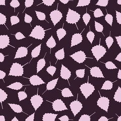 Seamless pattern with light pink undulate leaves on a dark violet background. Vector, eps 10.