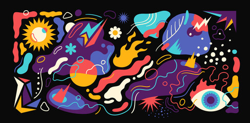 Abstract modern style illustration made of various colorful shapes. Vector illustration.