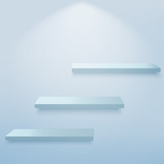 Abstract background with 3d blue empty shelves on the wall. Vector