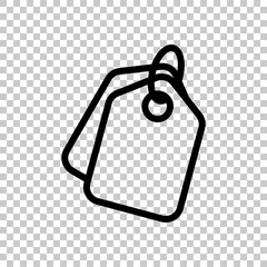 Shopping tag, discount coupon, label with percentage symbol, low price. Black editable linear symbol on transparent background