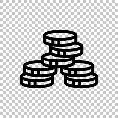 Stack of money coins, dollar or euro, business icon. Black editable linear symbol on transparent background