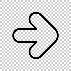 Arrow, direction or pointer, simple icon. Black editable linear symbol on transparent background