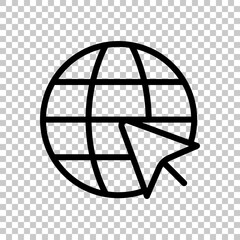 Website in internet, globe with arrow, online world, web icon. Black editable linear symbol on transparent background