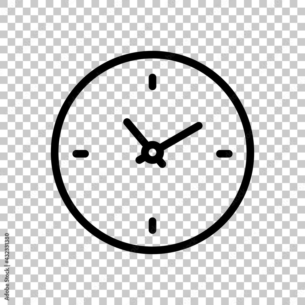 Wall mural timer in circle, simple clock or watch, time icon. black editable linear symbol on transparent backg