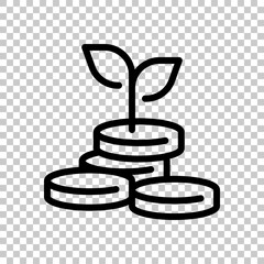 Financial growth, growing money tree, increase income. Black editable linear symbol on transparent background