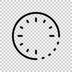 Timer in circle, simple clock or watch, time icon. Black editable linear symbol on transparent background