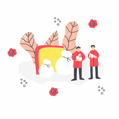 Two people holding cheese. Website, banner or poster template