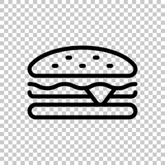 Sandwich or hamburger, fast food, simple icon. Black editable linear symbol on transparent background