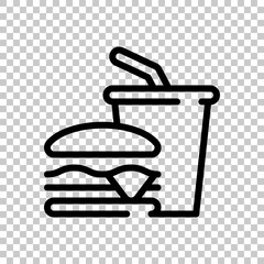Fast food, hamburger menu with drink, simple icon. Black editable linear symbol on transparent background