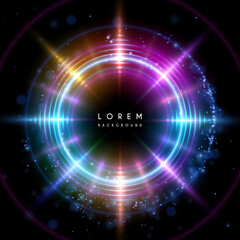 Abstract multicolored light circle effect on black background