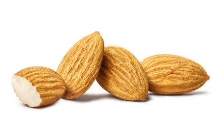 Delicious almonds, isolated on white background
