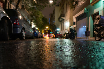 Night city street with paving stones