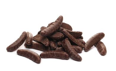 Chocolate bananas pile isolated on white background