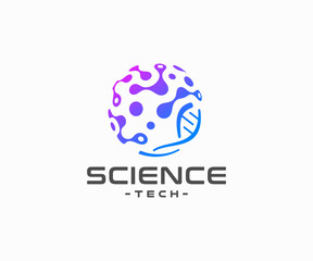Tech connections logo design. Genetics research laboratory vector design. DNA network logotype