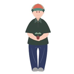 Illustration of  a child with potted plant