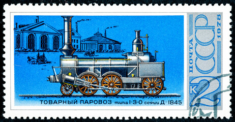 stamp printed by Russia shows a collection locomotive designs circa 1978 to 1979
