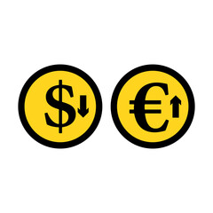Falling Dollar And Growth Up Euro Coins Icon