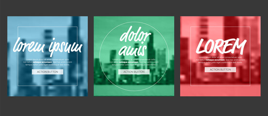 Set of Social media templates with button and photo
