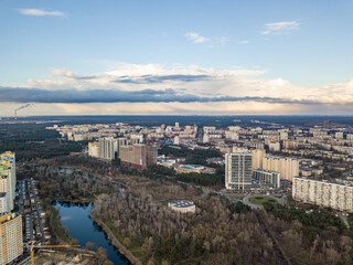 Fototapeta premium Residential buildings in Kiev. Aerial drone view.