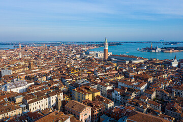 Aerial view of Venice, Sunny day, blue sky