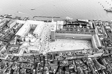 Black and white picture of San Marco Square and Basilica of Saint Mark