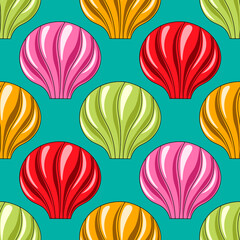 Seamless vector pattern with green, orange, red and pink seashells