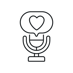 Microphone and favorite podcast linear icon. Thin line customizable illustration. Contour symbol. Vector isolated outline drawing. Editable stroke