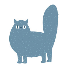 Funny cartoon flat gray cat. Vector illustration in cartoon childish style. Isolated funny clipart on a white background. Cute print character animal pet kids