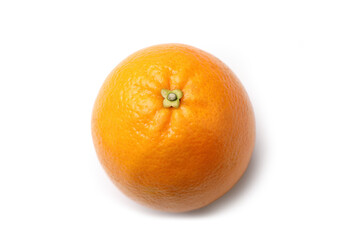 Orange, Top View, Isolated on White Background – Navel Cultivar, Whole Fruit from Above, High Resolution Close Up Macro detail on Skin and Pores, Round Icon with Shadow
