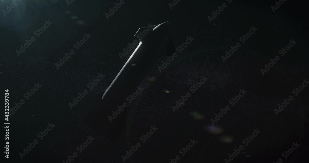 Wall mural wide spaceship rocket flying against starry background, space colonization concept