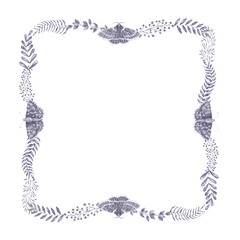 Watercolor wreath with herbs and moth. Vintage floral frame.