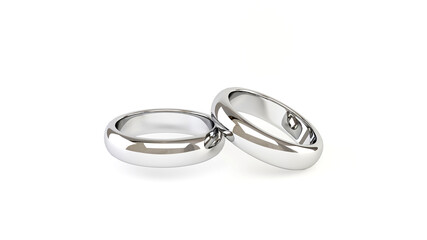 Couple of silver ring gift for romance wedding shiny and glossy isolated on white 3d rendering
