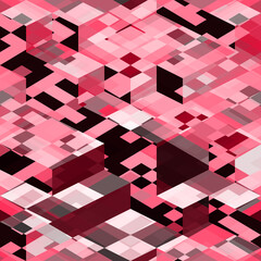 Pink geometric seamless texture. Space of cubes and squares in isometric.  3d pattern