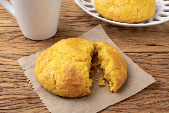 Broa, typical brazilian corn flour bread with coffee
