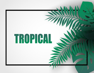 Tropical  holiday background. Design with tropical leaves paper art style. Design for template,banners,flyers,posters, brochure. Vector.